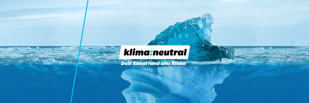 Logo des Youtube-Kanals klima:neutral vor Eisberg.